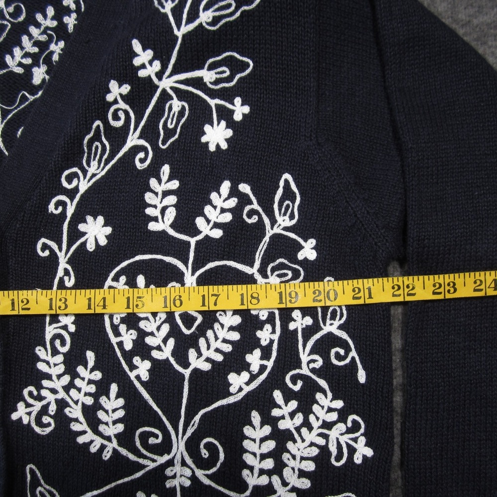 Bryn Connelly Cardigan Sweater M Navy White Embroidery Button Up Cottage Grandma - Picture 4 of 9